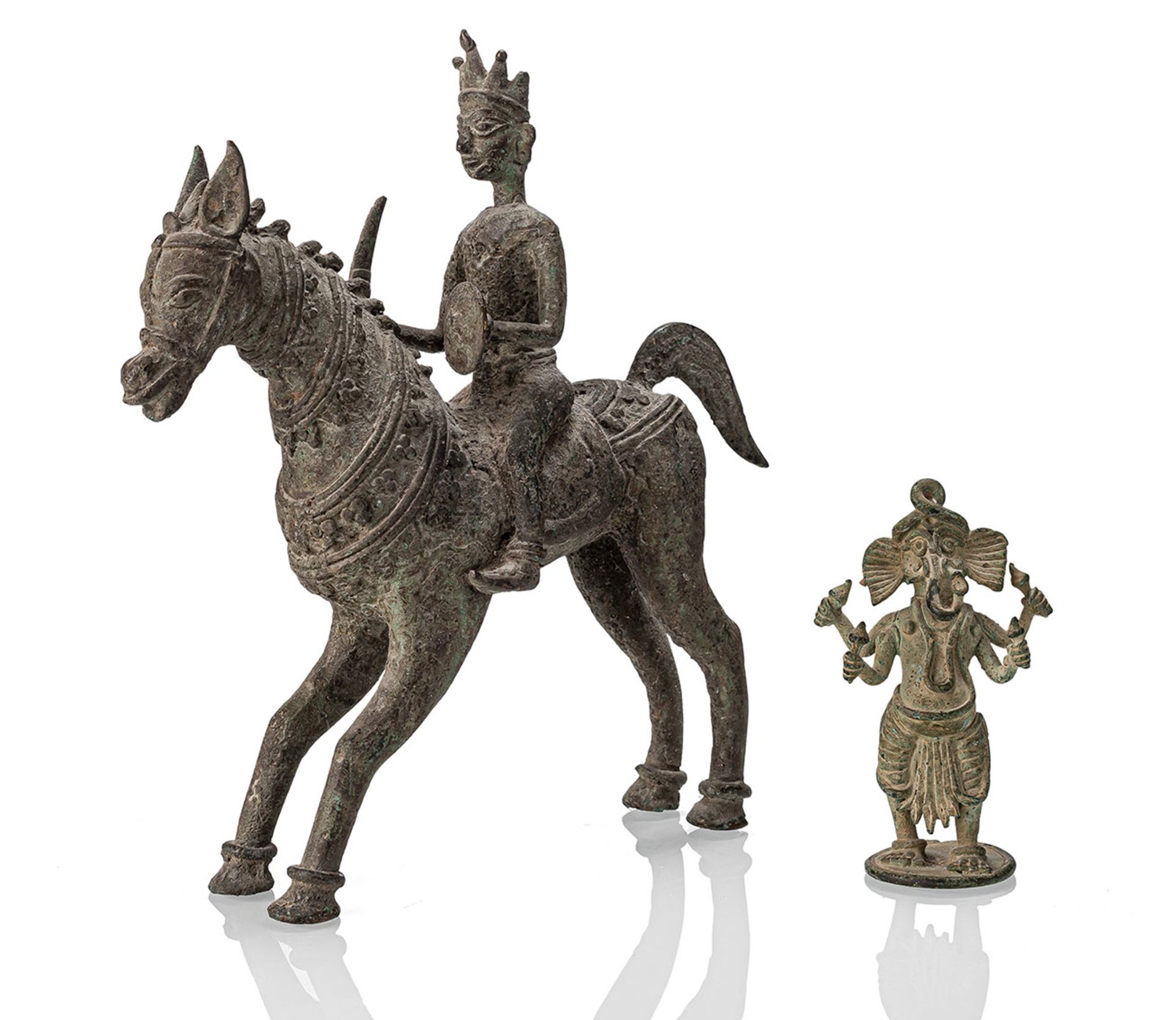 Bronze eines Reiters auf Pferd und Bronze des vierarnige Ganesha