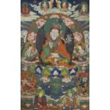 Thangka auf Holzgrund mit Darstellung des Padmasambhava