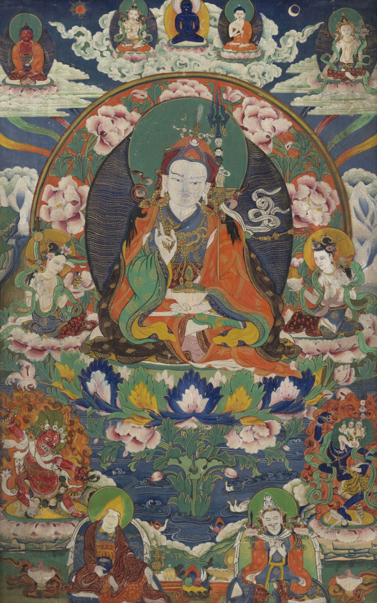 Thangka auf Holzgrund mit Darstellung des Padmasambhava