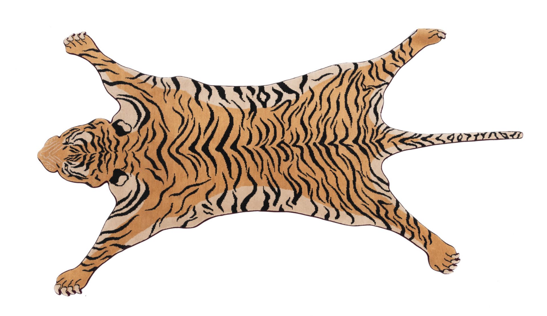 A WOOL RUG KNOTTED IN THE SHAPE OF A TIGER PELT - Image 2 of 6