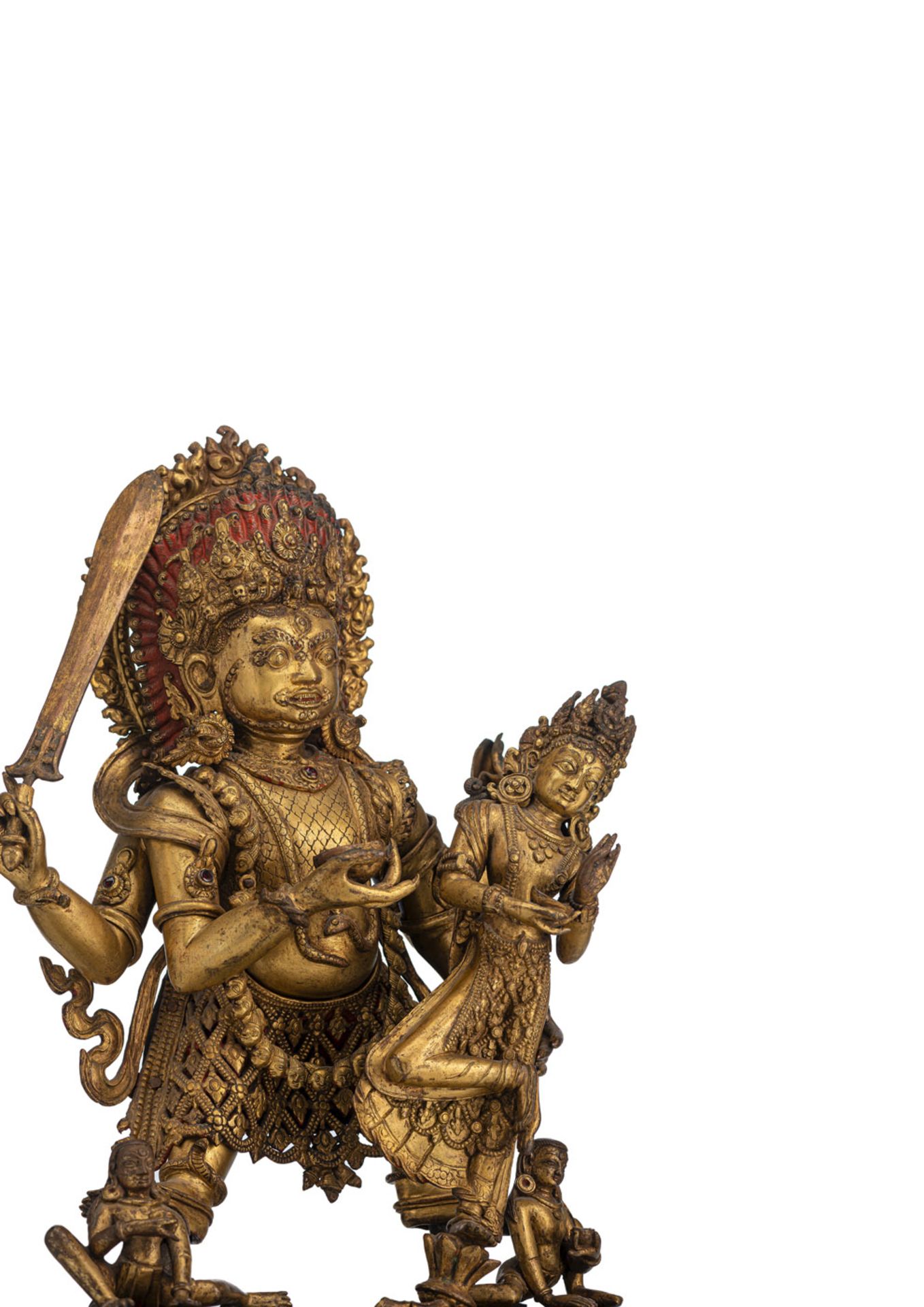 A LARGE AND MASSIVE GILT-BRONZE GROUP OF BHAIRAVA - Image 3 of 4