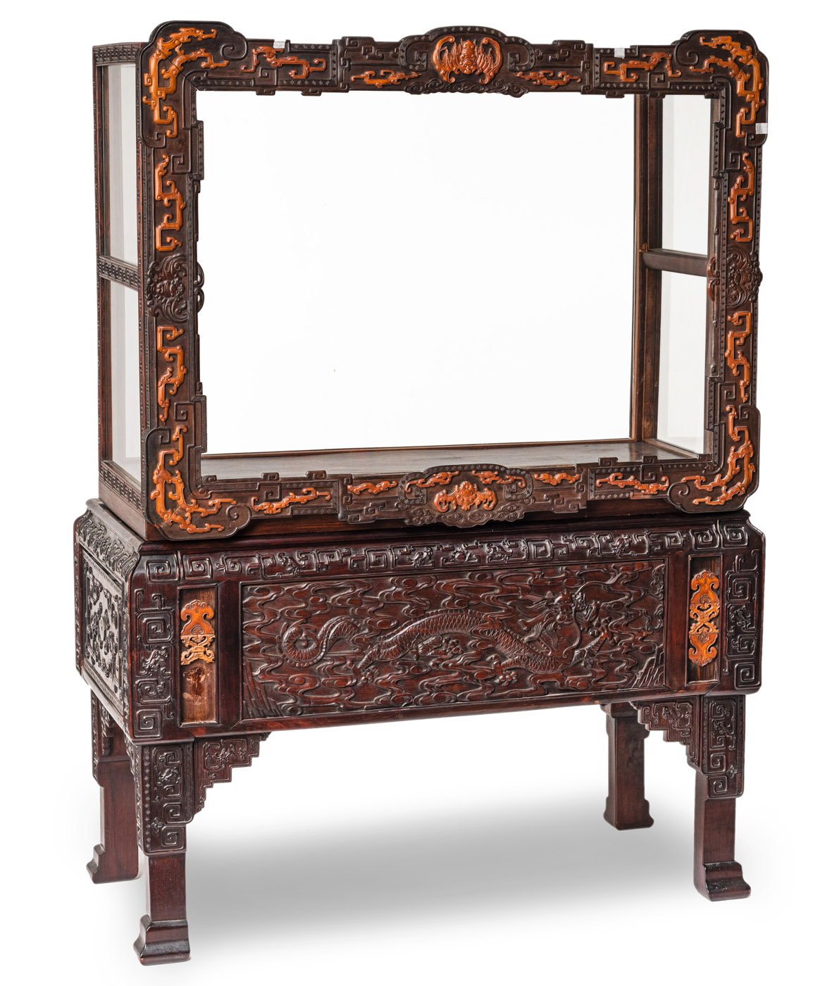 A FINE AND RARE CABINET MADE OF ZITAN, BOXWOOD, HONGMU AND OTHER WOODS