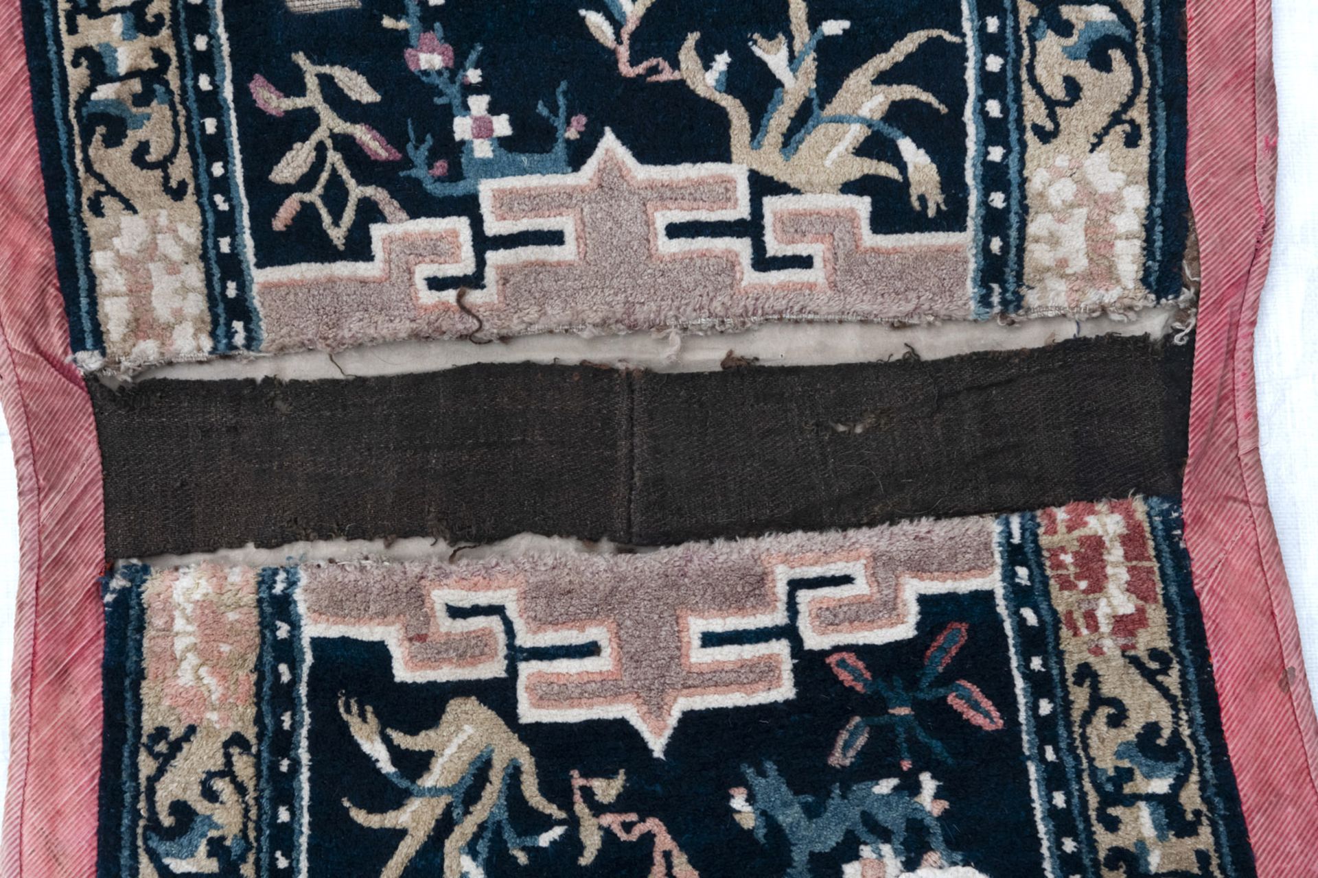 TWO CHINESE CARPETS FOR THE TIBETAN MARKET AND A TIBETAN SADDLE COVER - Image 3 of 9