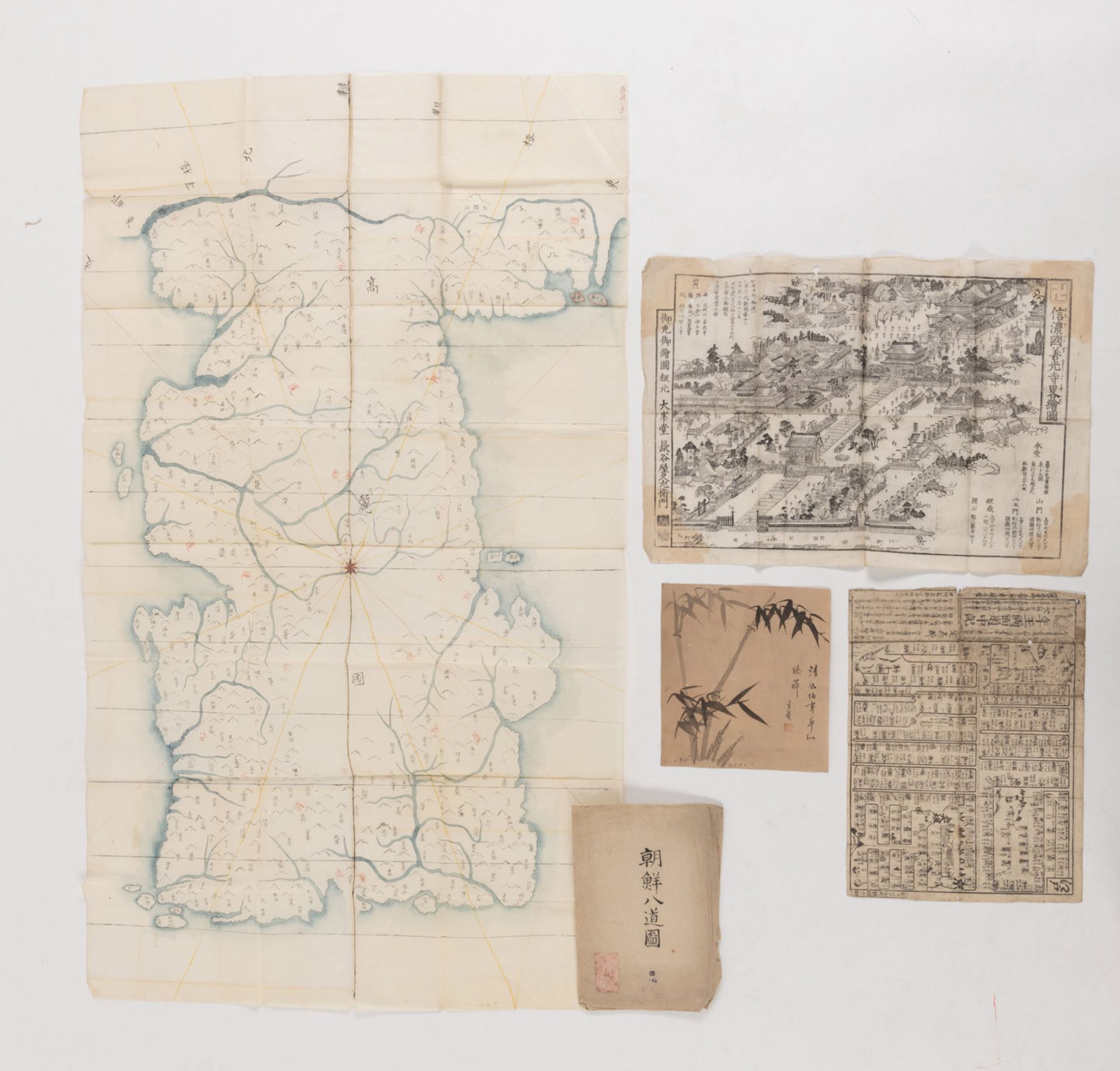 THREE HISTORICAL MAPS: 'TOSHIDAMA DOCHUKI', 'SHINANO NO KUNI ZENKŌJI RYAKUEZU' (MAP OF THE SANKOJI