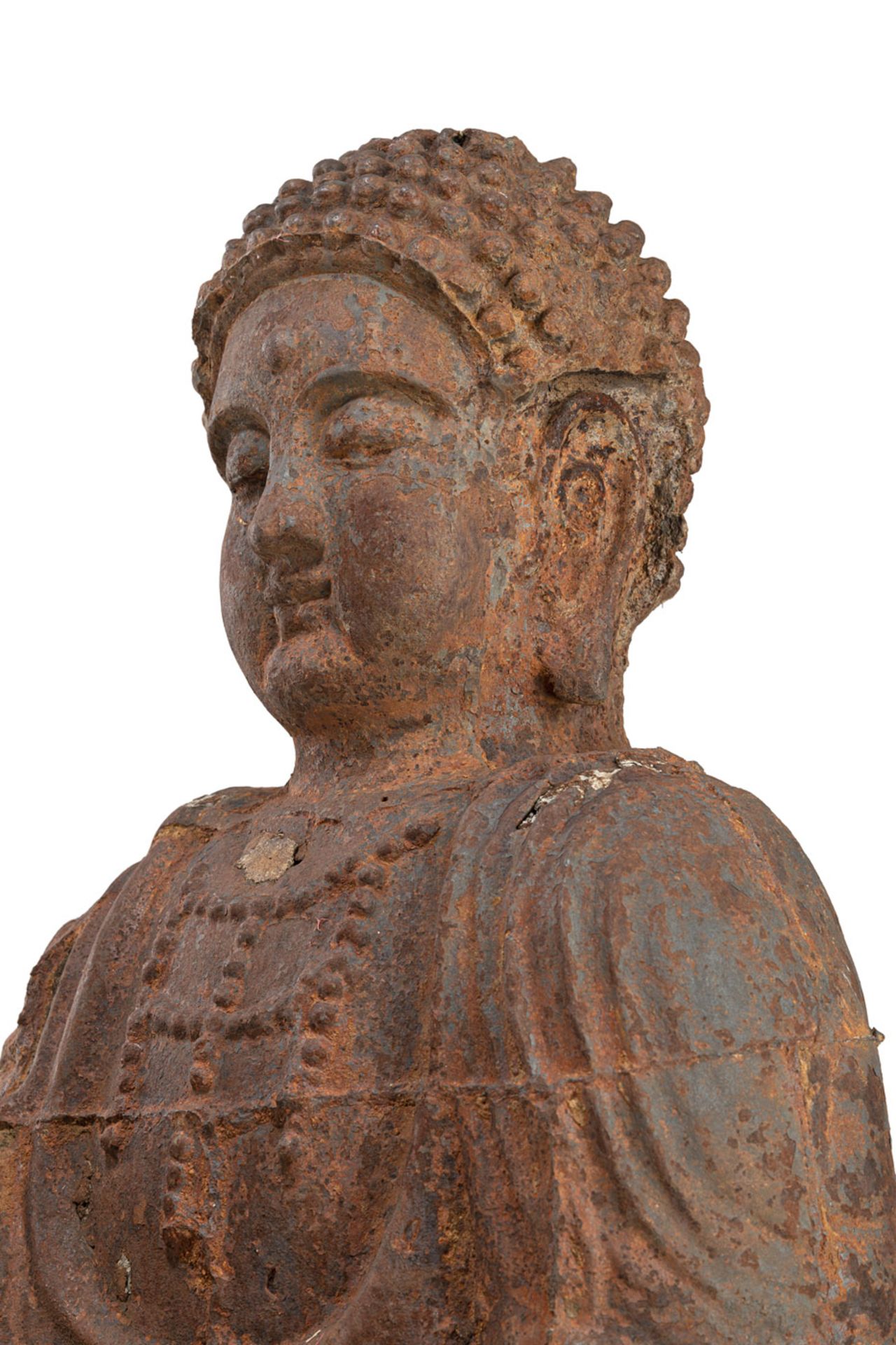 A LARGE IRON BRONZE FIGURE OF BUDDHA - Image 2 of 5