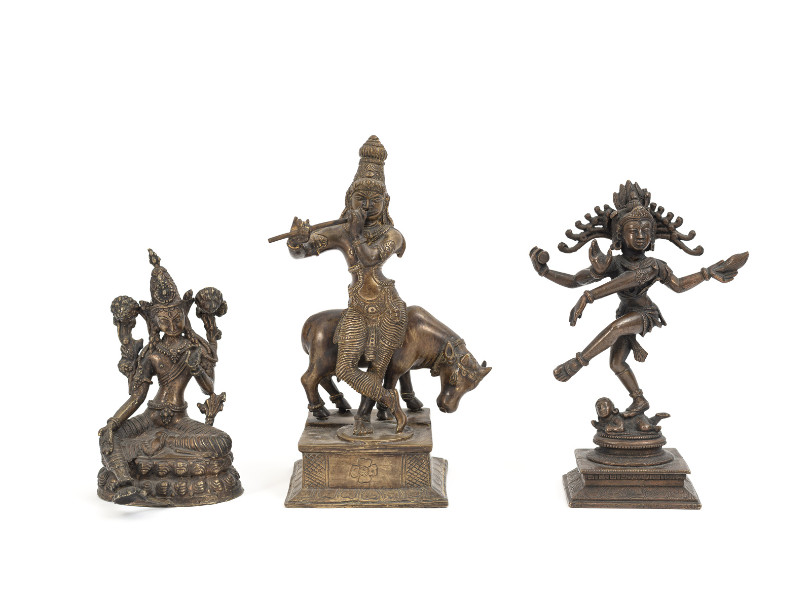 THREE BRONZE FIGURES OF SYAMATARA, KRISHNA, AND SHIVA-NATARAJA