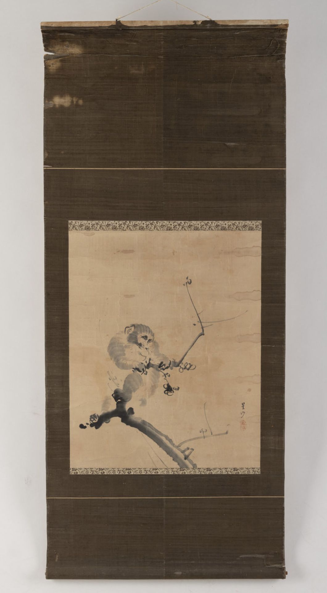 TWO PAINTINGS OF A MAN AND MONKEY AS HANGING SCROLLS - Image 6 of 8