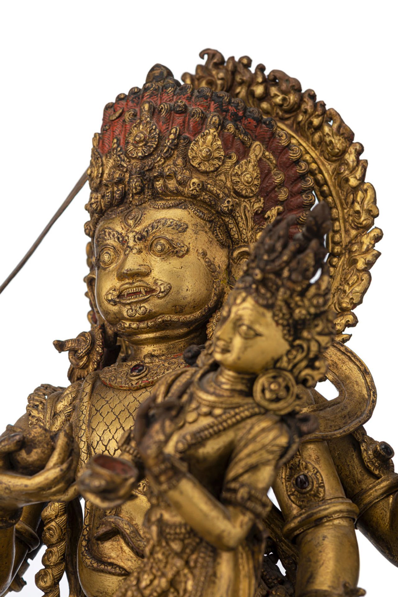A LARGE AND MASSIVE GILT-BRONZE GROUP OF BHAIRAVA - Image 4 of 4