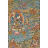 Gruppe von neun Thangka mit Darstellungen des Buddha, Mahakala u. a.