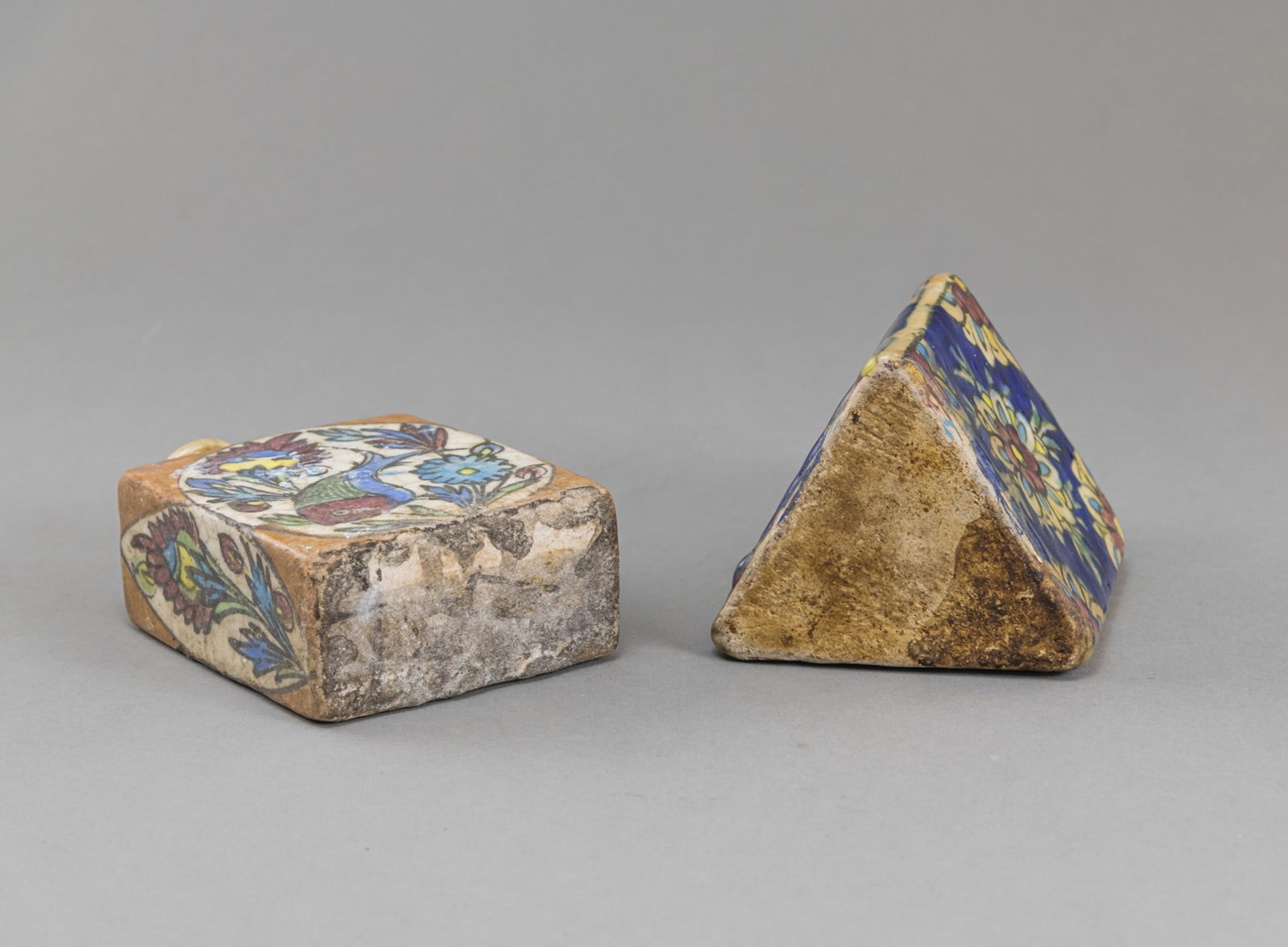 TWO POLYHROME GLAZED POTTERY VASES WITH FLORAL AND ANIMAL DECORATION - Image 3 of 3