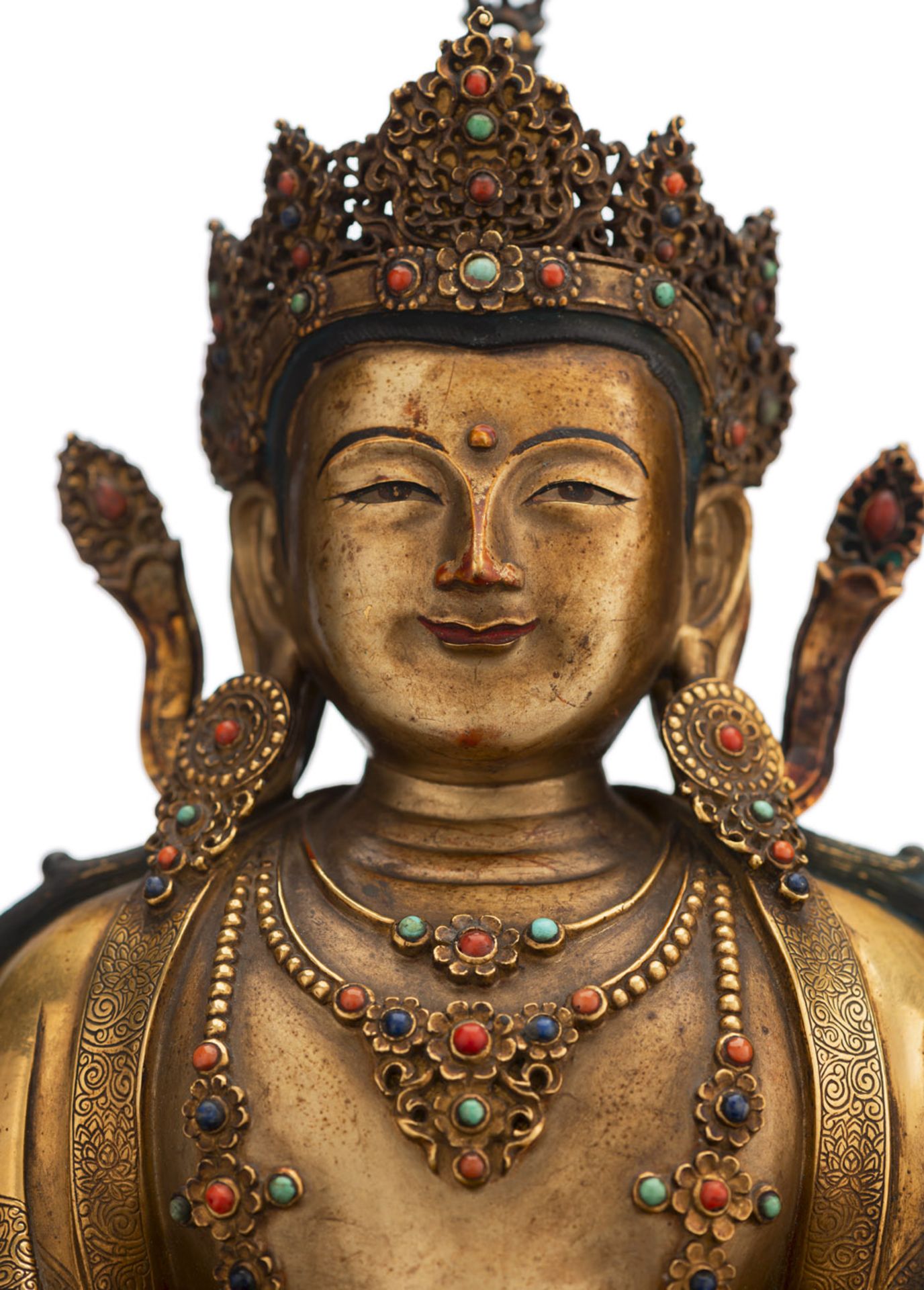 A VERY FINE GILT-BRONZE FIGURE OF AMITAYUS - Image 7 of 19