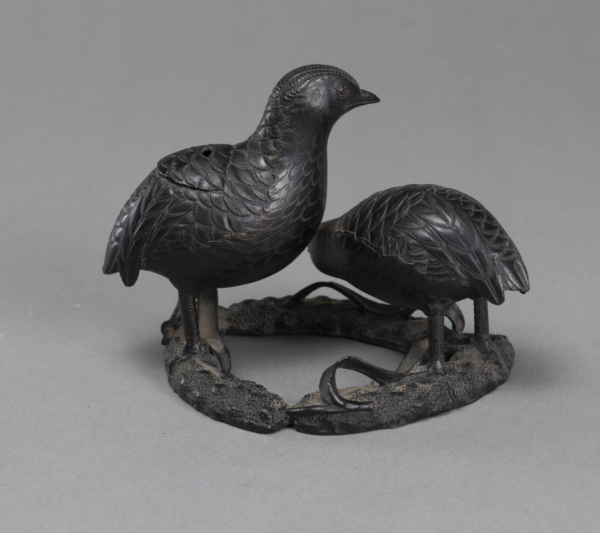 A BRONZE OKIMONO OF TWO QUAILS - Image 2 of 3