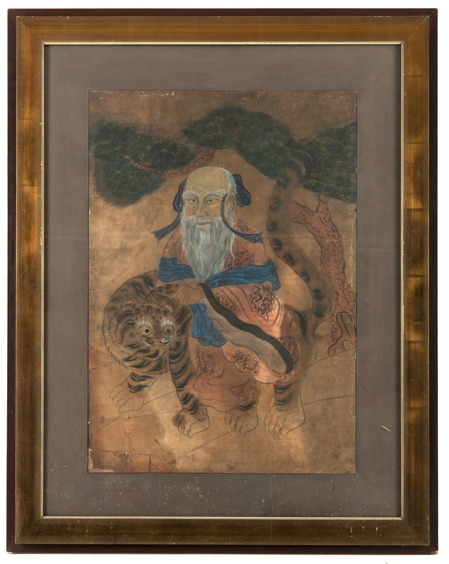 AN ANONYMOUS PAINTING DEPICTING THE GOD OF MOUNTAIN ACCOMPANIED BY A TIGER