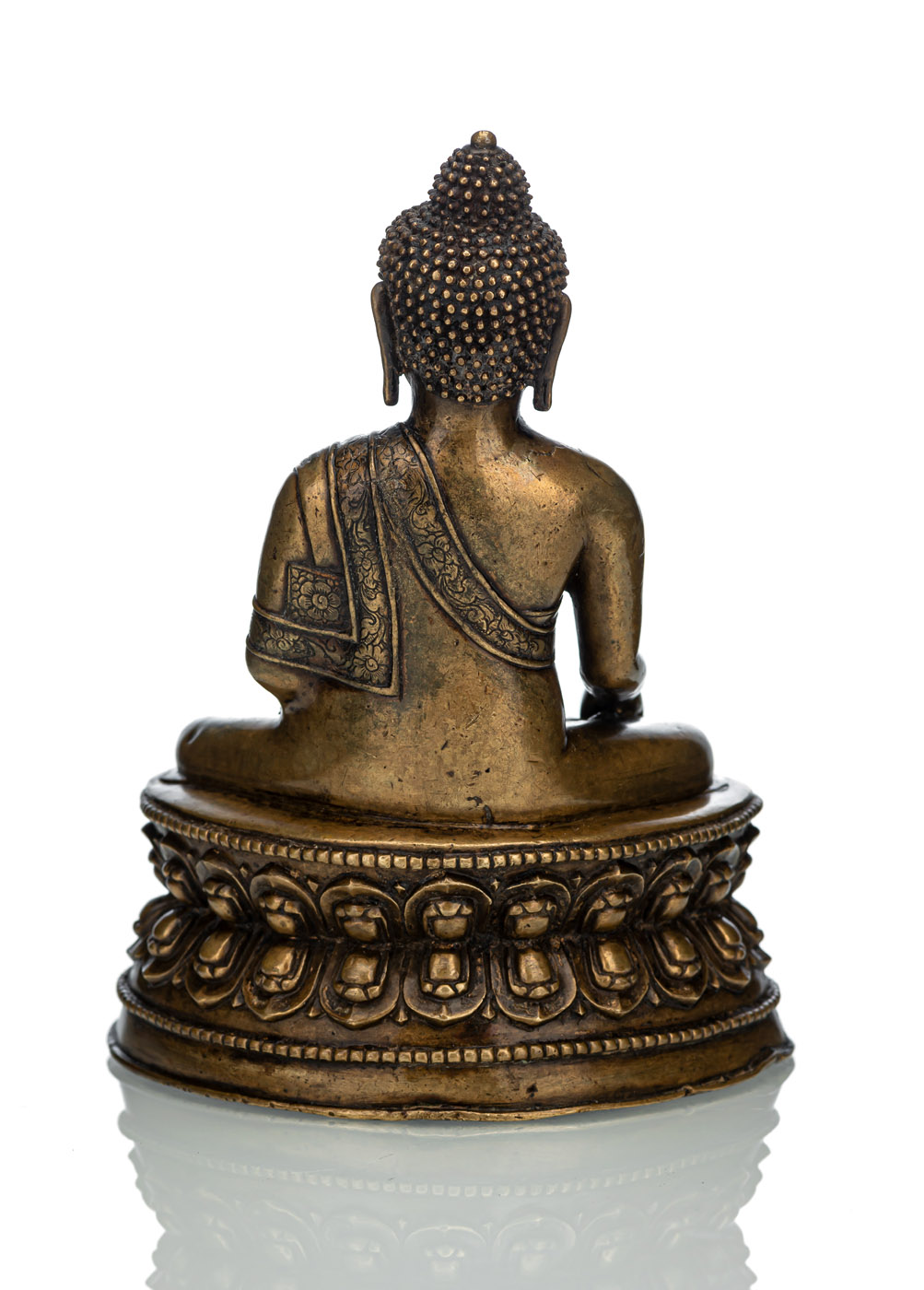 A SILVER-INLAID COPPER FIGURE OF BUDDHA SHAKYAMUNI - Image 4 of 4