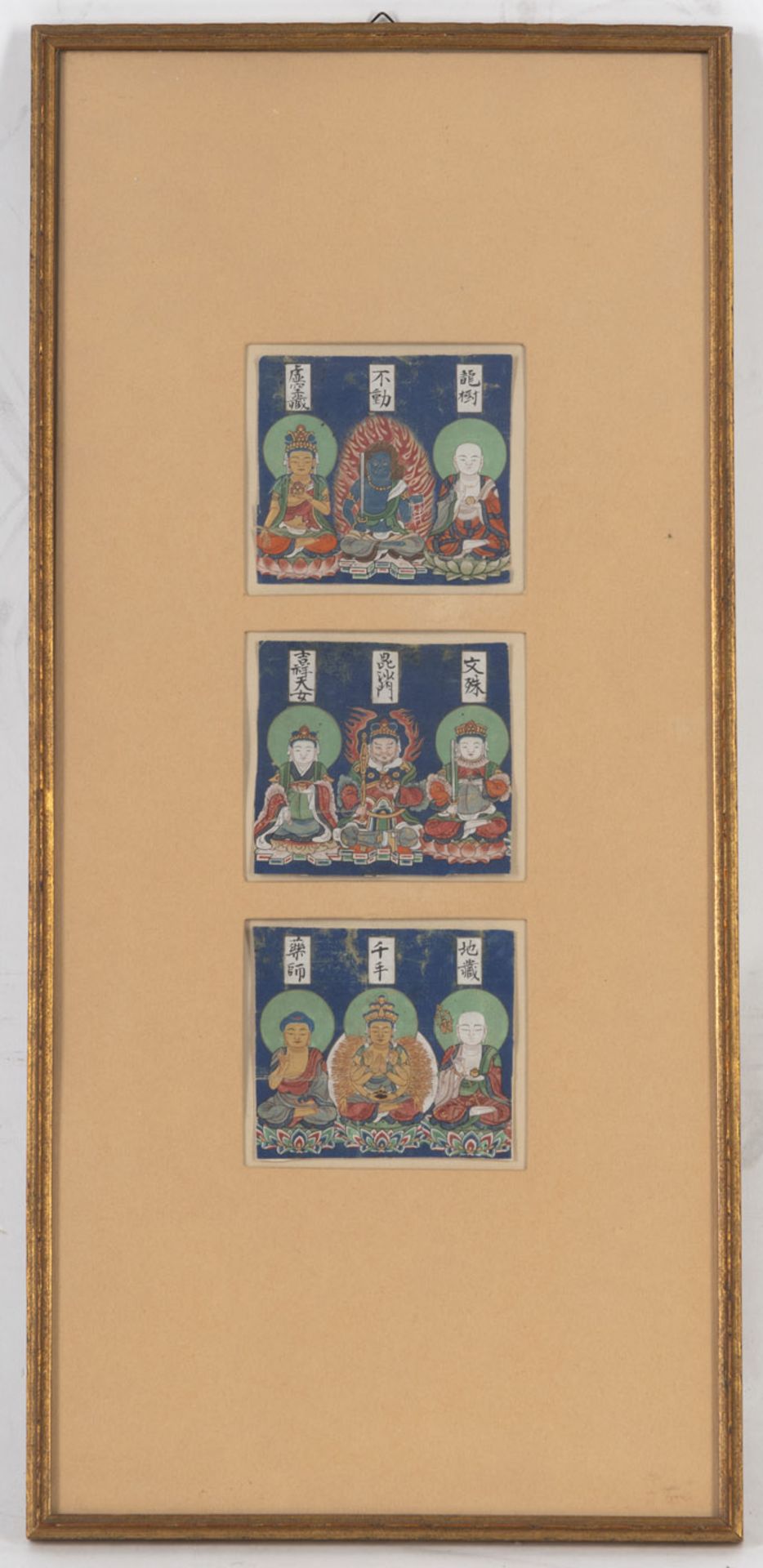 THREE FINE MANIATURE PAINTINGS, EACH DEPICTING A GROUP OF THREE BUDDHIST DEITIES AND NAMES - Image 2 of 2