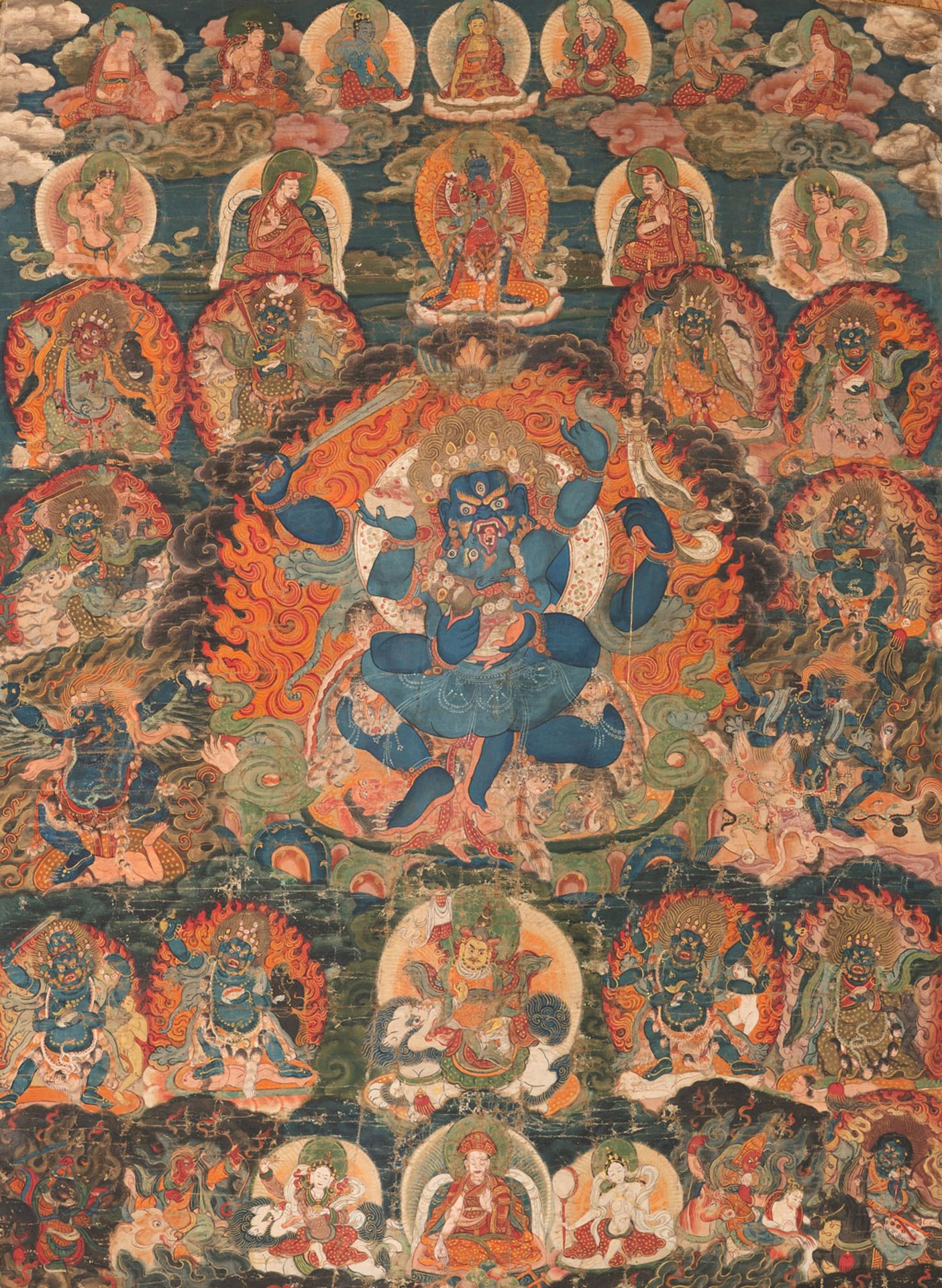 A FINE THANGKA DEPICTING CATURBHUJAMAHAKALA IN SILK MOUNTS - Image 2 of 4