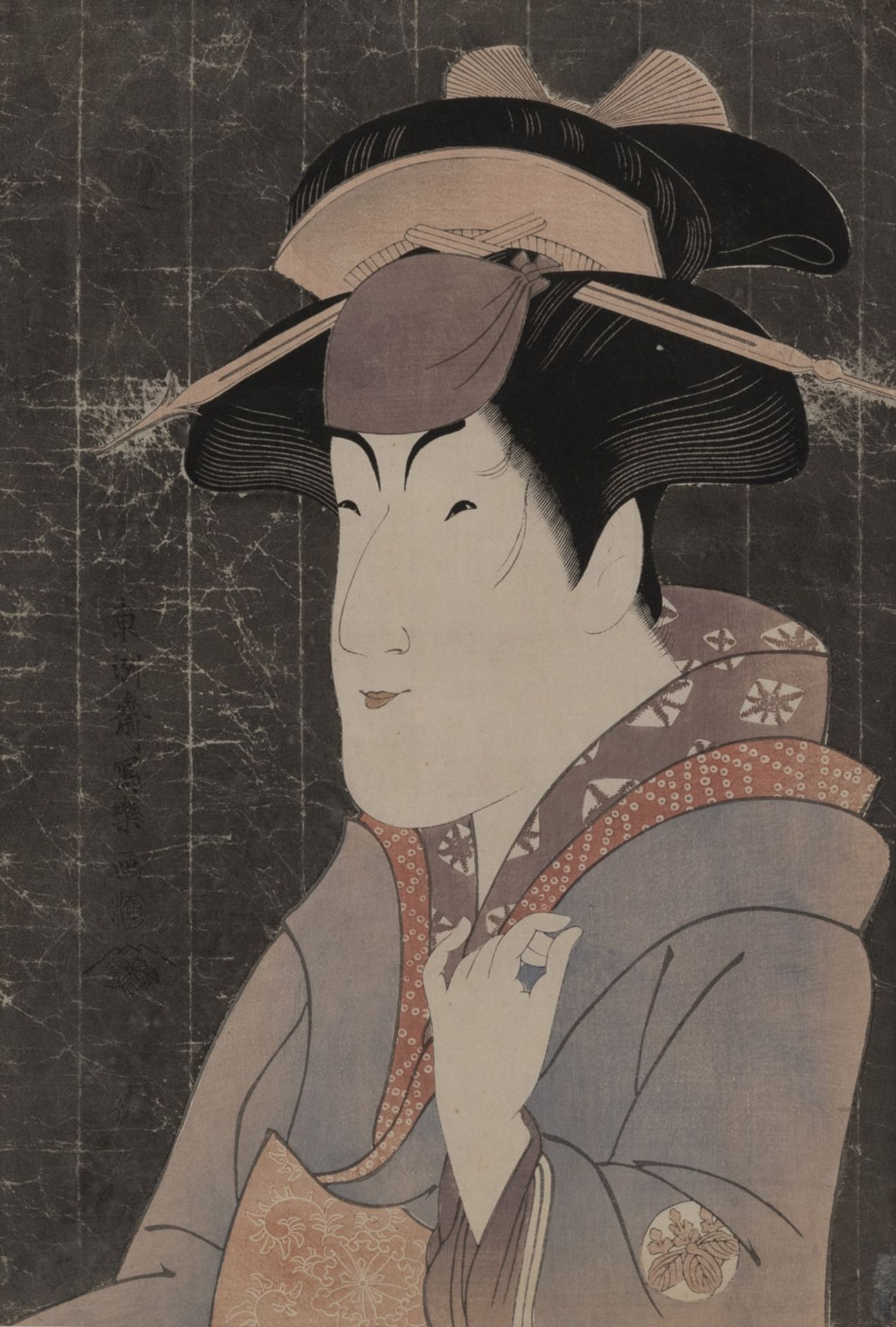 A SHARAKU-STYLE WOODBLOCK PRINT OF NAKAYAMA TOMISABURÔ AS MIYAGINO IN THE PLAY 'KATAKIUCHI NORIYAIB