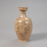 Buncheong-Vase aus Steinzeug mit unter der Glasur in Eisenbraun bemaltem Blumendekor