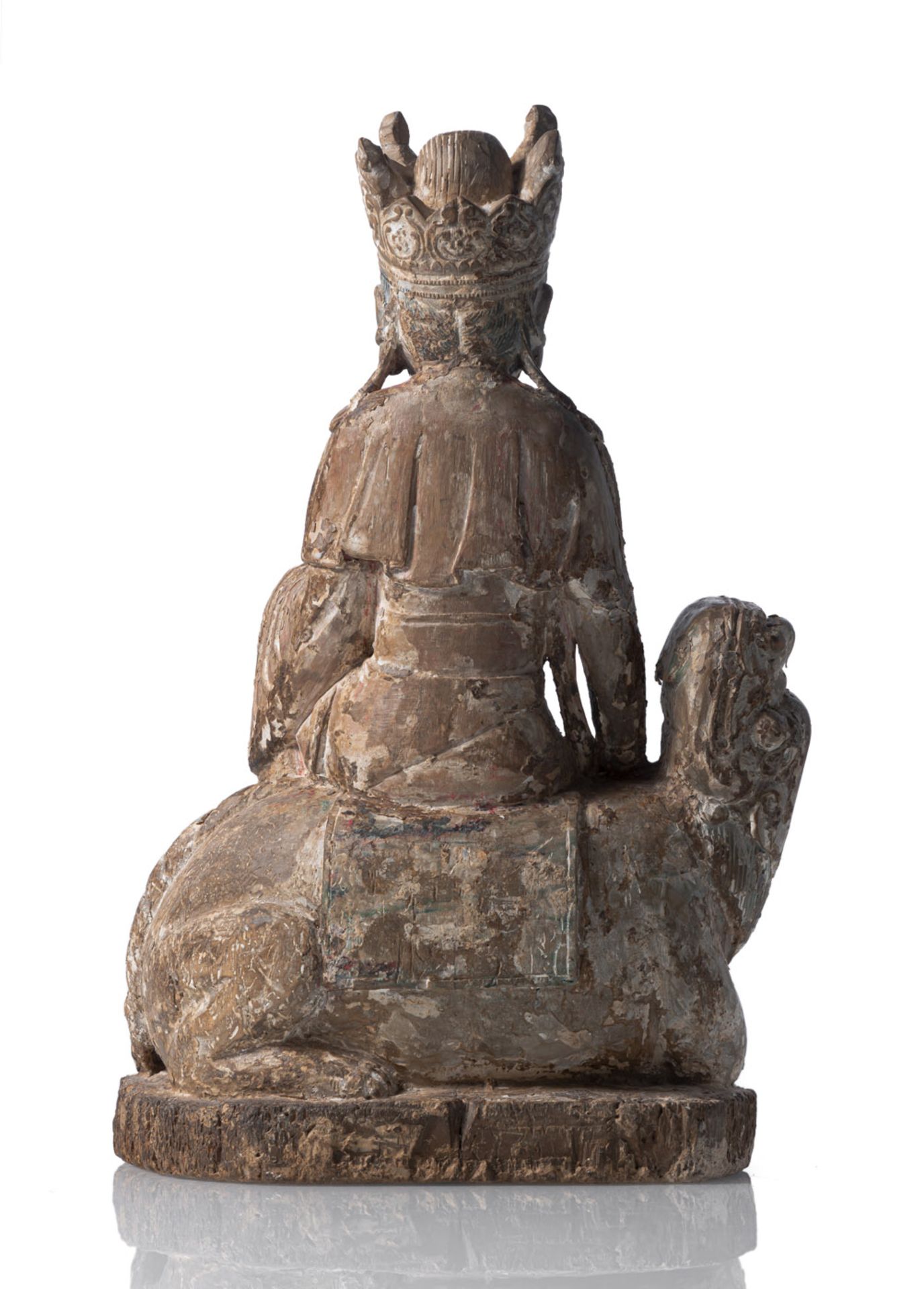 Holzfigur des Guanyin auf einem Löwen - Bild 2 aus 3