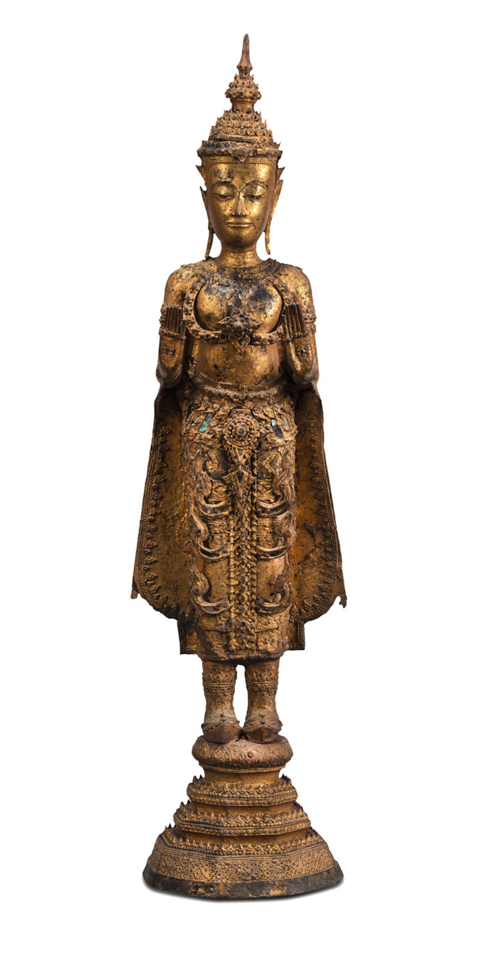 A GILT- AND BLACK LACQUERED BRONZE FIGURE OF THE BUDDHA PAREE