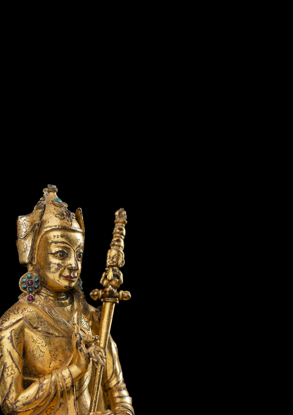 A VERY FINE GILT-BRONZE FIGURE OF PADMASAMBHAVA - Image 3 of 4