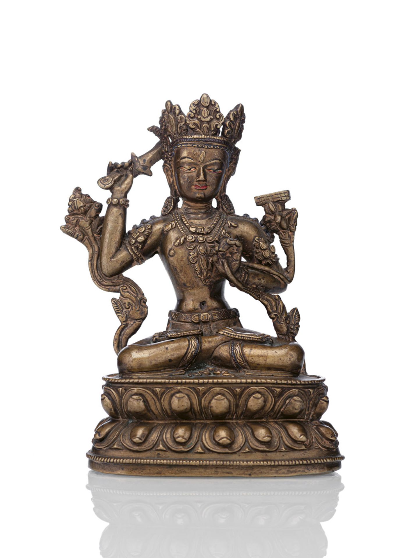 A BRONZE FIGURE OF MANJUSHRI