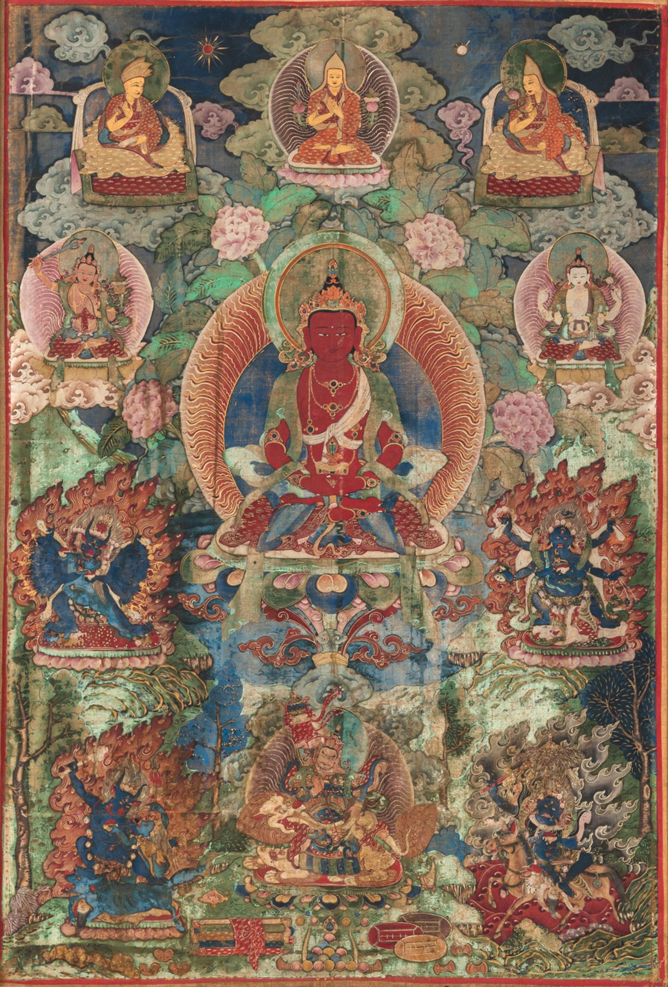 A FINE THANGKA DEPICTING AMITAYUS