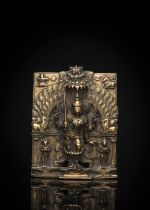 Plakette aus Messing mit reliefierter Darstellung der Parvarti