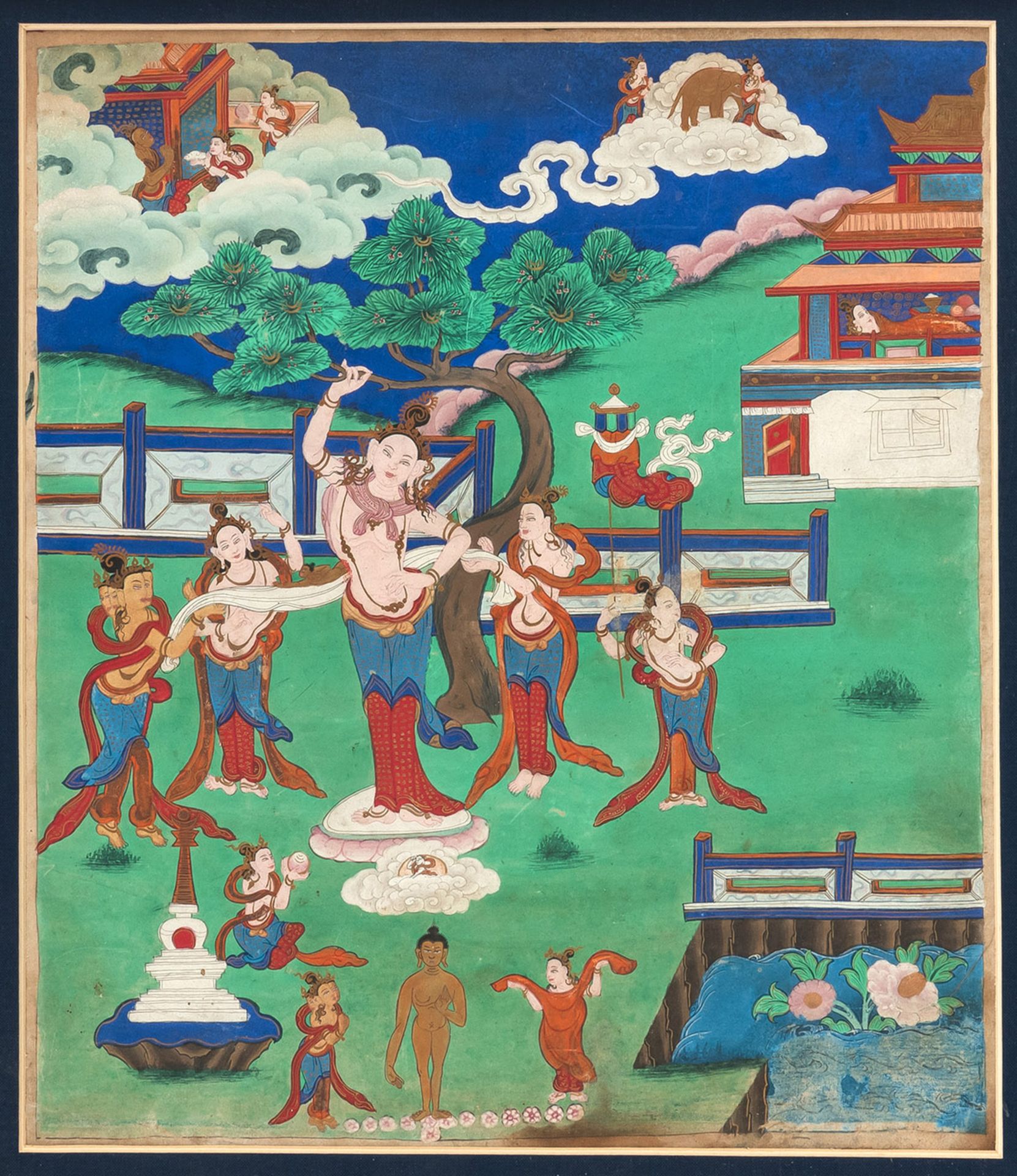 Seltener Satz von sieben Malereien mit Darstellungen zum Leben von Buddha - Bild 7 aus 7