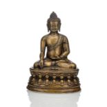 Feine, mit Silber eingelegte Bronze des Buddha Shakyamuni