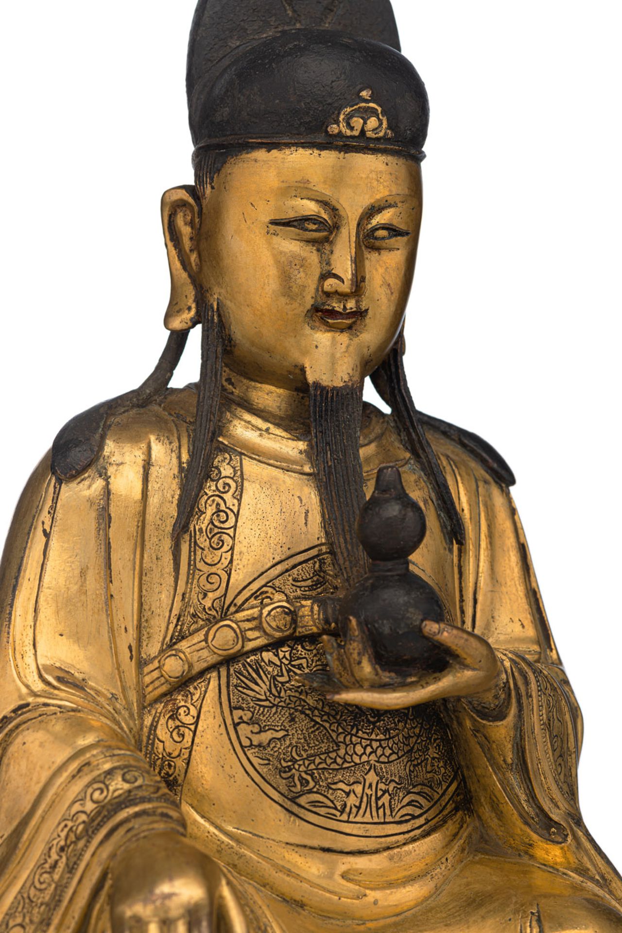 Seltene und große feuervergoldete Bronze des Königs der Medizin 'Yaowang' - Bild 8 aus 9