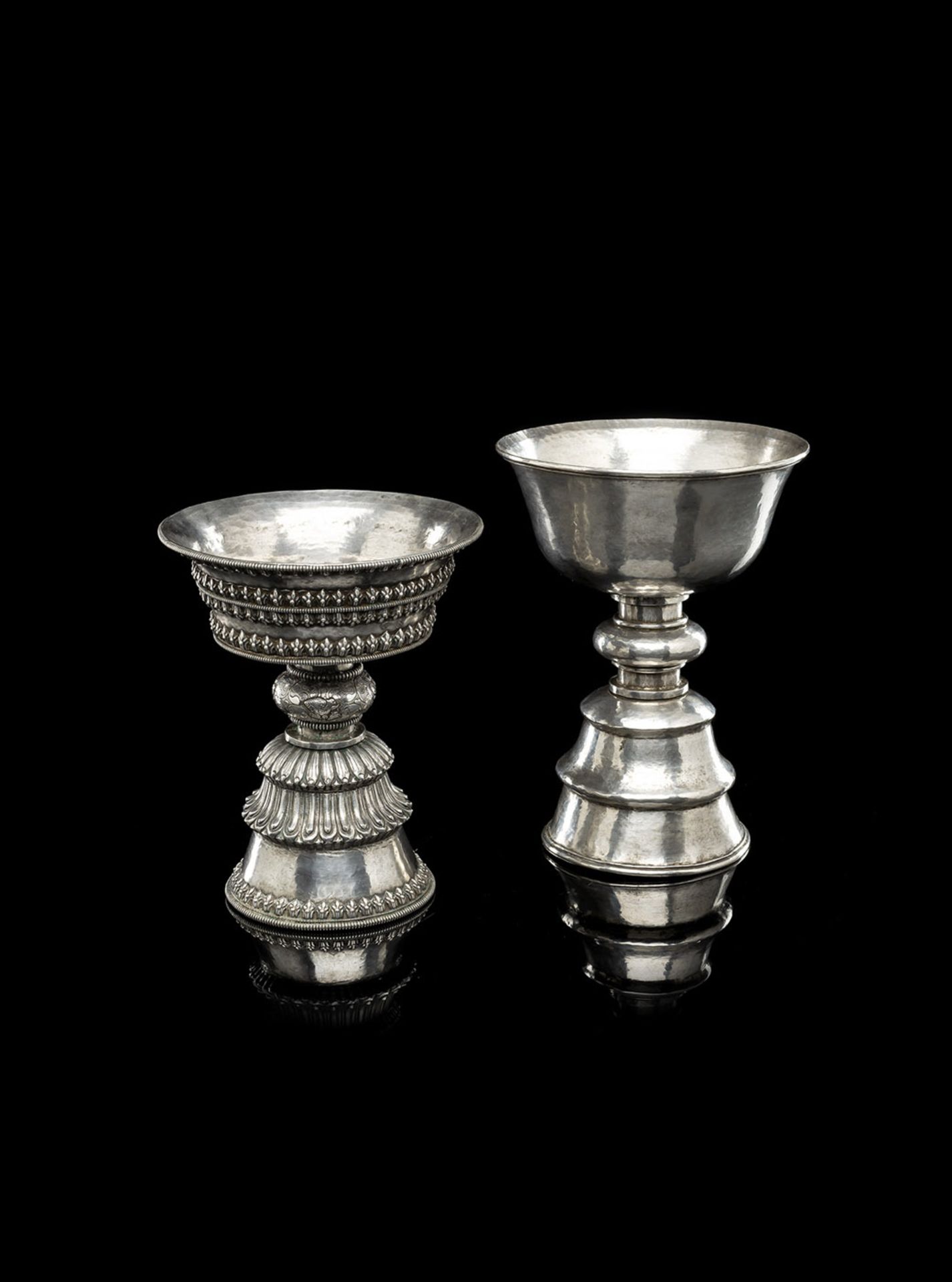 TWO SILVER BUTTER LAMPS