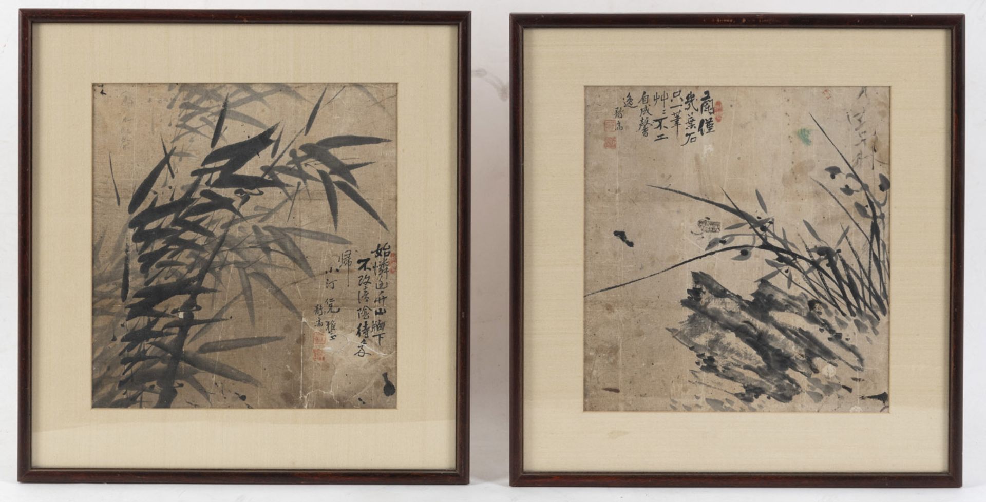 TWO INK PAINTINGS ON PAPER DEPICTING BAMBOO AND ORCHID - Image 2 of 2