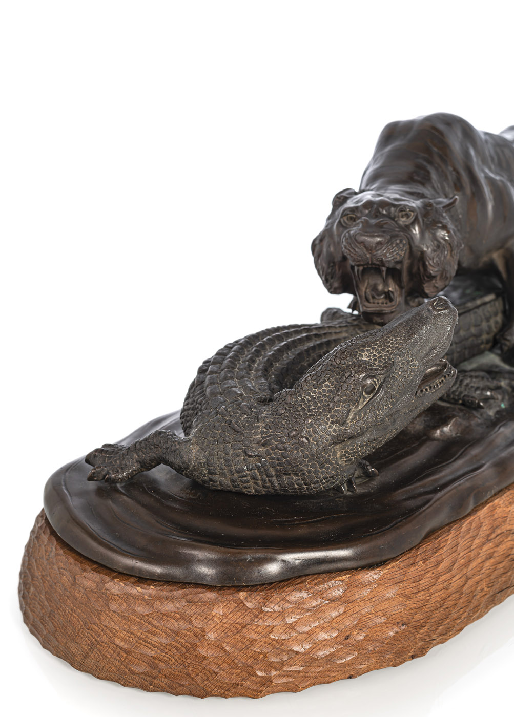 A BRONZE GROUP OF A TIGER AND A CROCODILE  BY SANO TAKACHIKA - Image 3 of 3