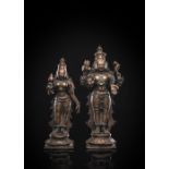 Zwei Bronzen mit Darstellungen des Shiva und Uma