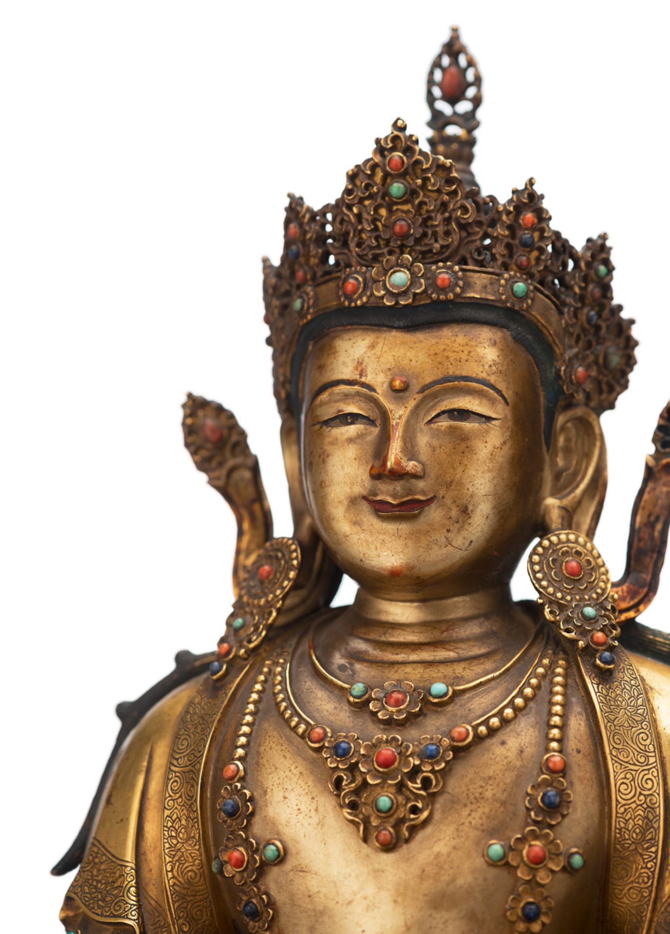 A VERY FINE GILT-BRONZE FIGURE OF AMITAYUS - Image 5 of 19