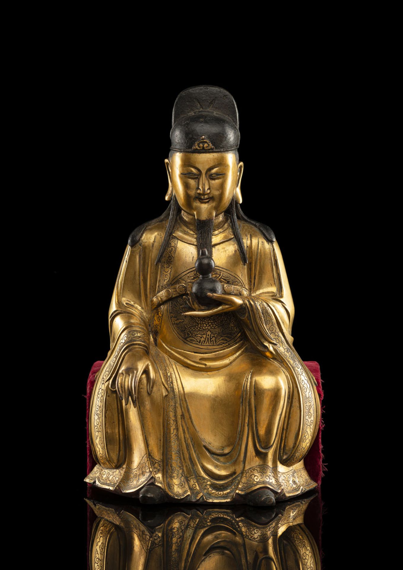 Seltene und große feuervergoldete Bronze des Königs der Medizin 'Yaowang'