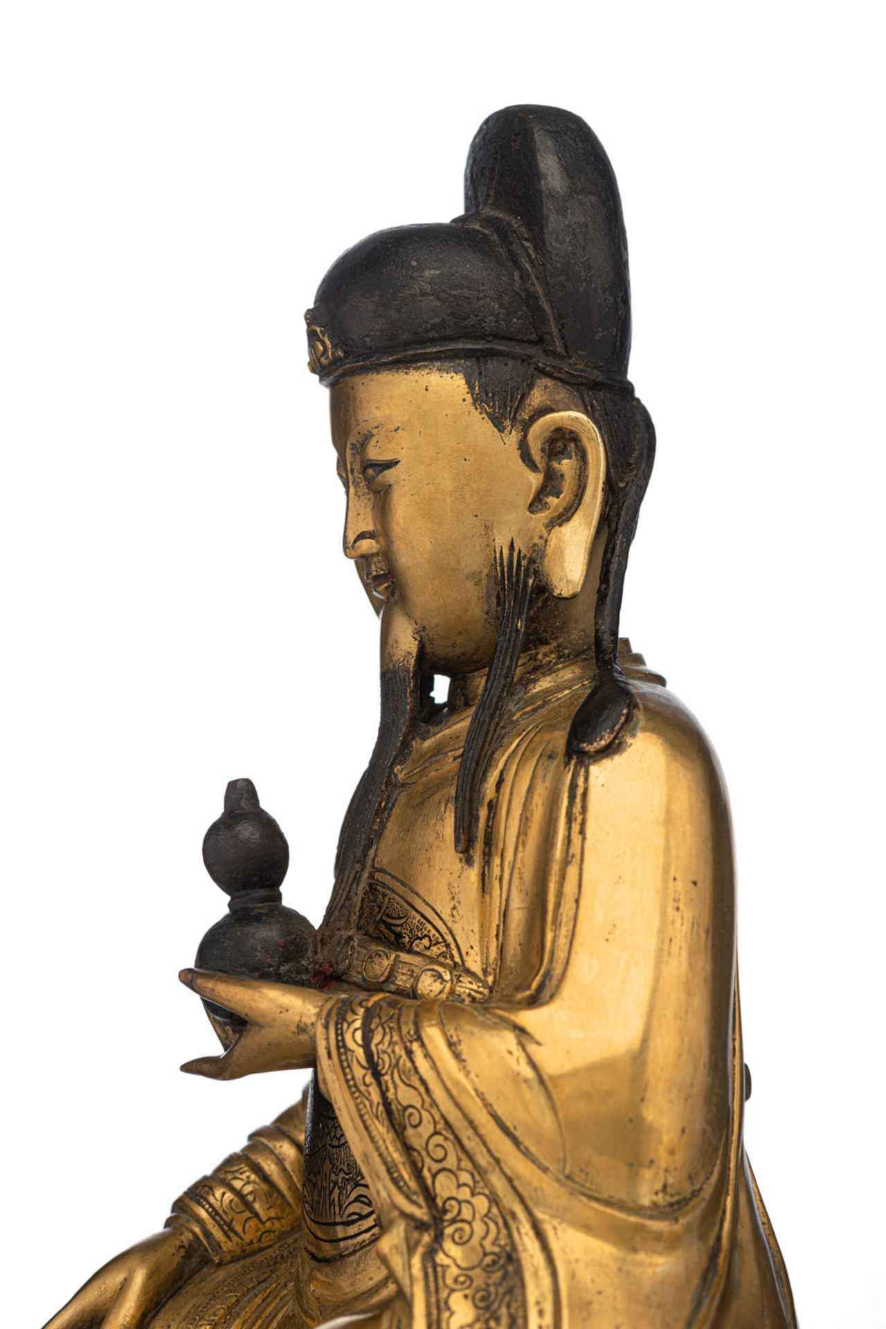 Seltene und große feuervergoldete Bronze des Königs der Medizin 'Yaowang' - Bild 9 aus 9