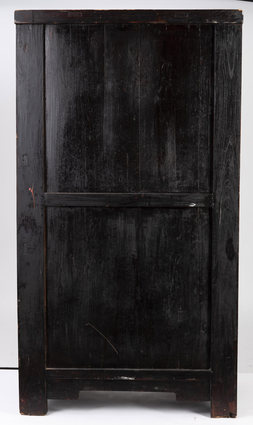 A PAIR OF WOODEN CABINETS WITH BRONZE FITTINGS, THE LOWER APRONS CARVED WIITH 'SHOU' CHARACTERS AND - Image 7 of 15