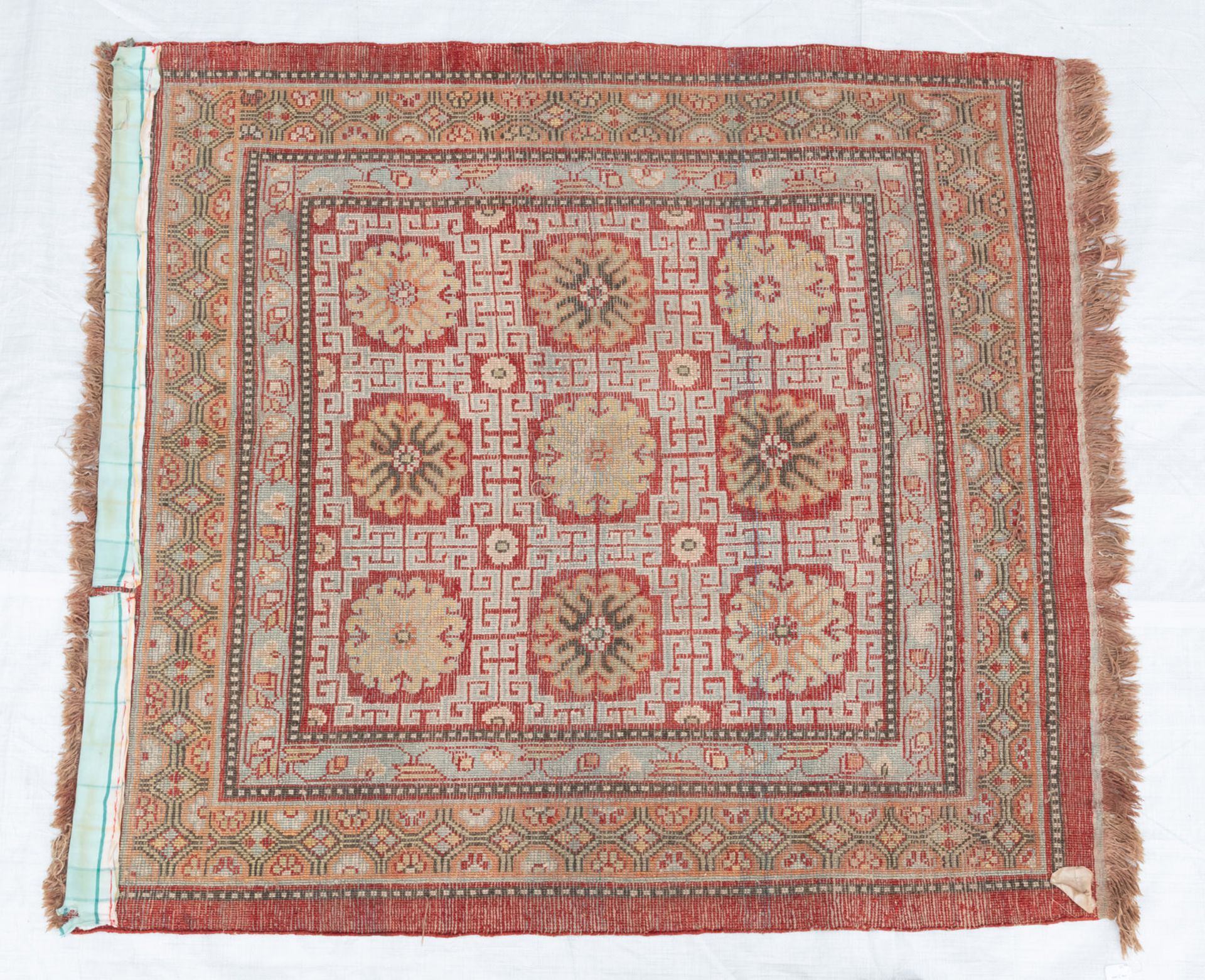 A RARE SQUARE KHOTAN SILK SEAT MAT - Image 5 of 5