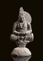 Feine Skulptur des Avalokiteshvara aus grauem Schiefer