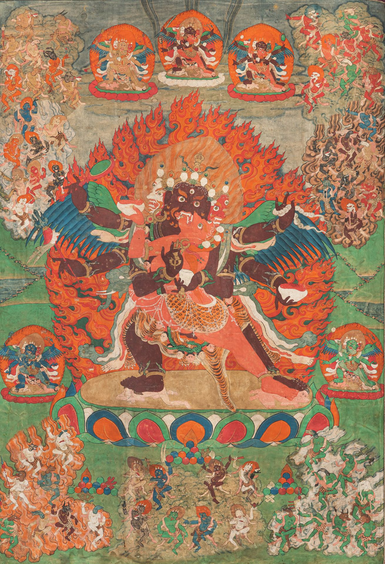 A RARE THANGKA DEPICTING MAHASRIHERUKA WITH SILK MOUNTING - Image 2 of 5