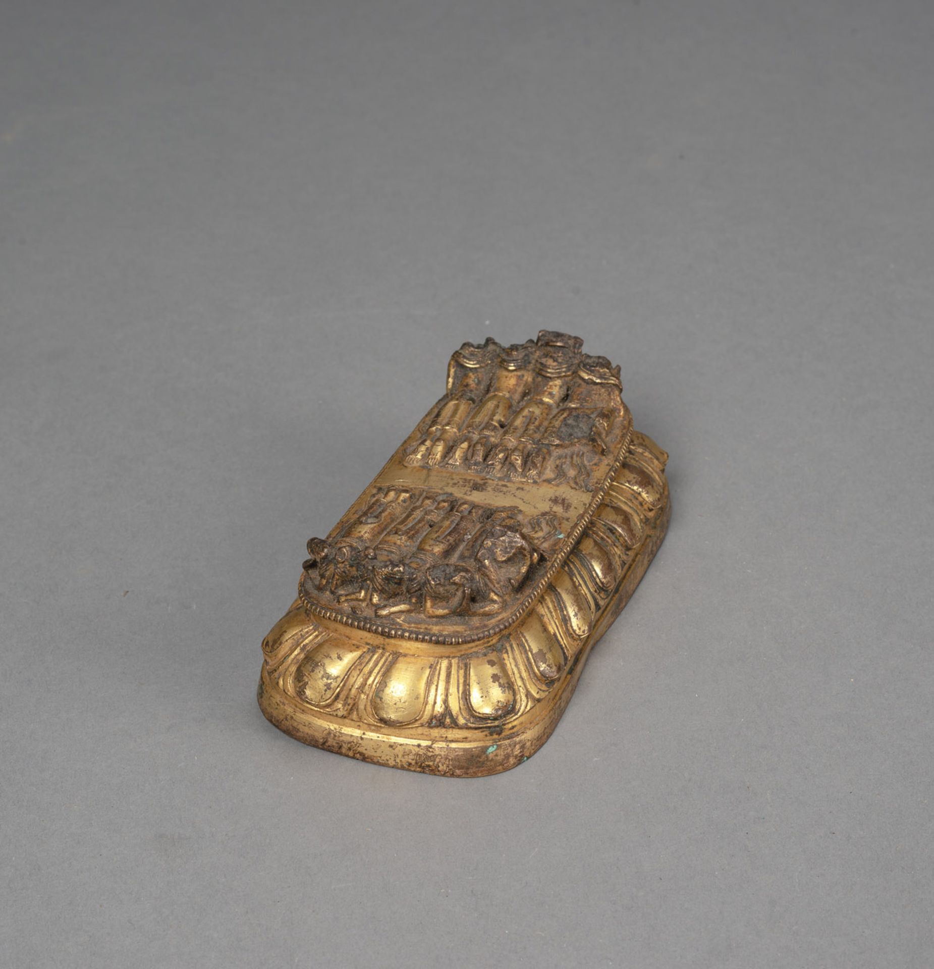 A GILT-BRONZE LOTUS BASE OF A YAMANTAKA - Image 3 of 4