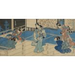 Triptychon des Utagawa Kunisada II (1823-1880) mit Darstellung einer Romanszene