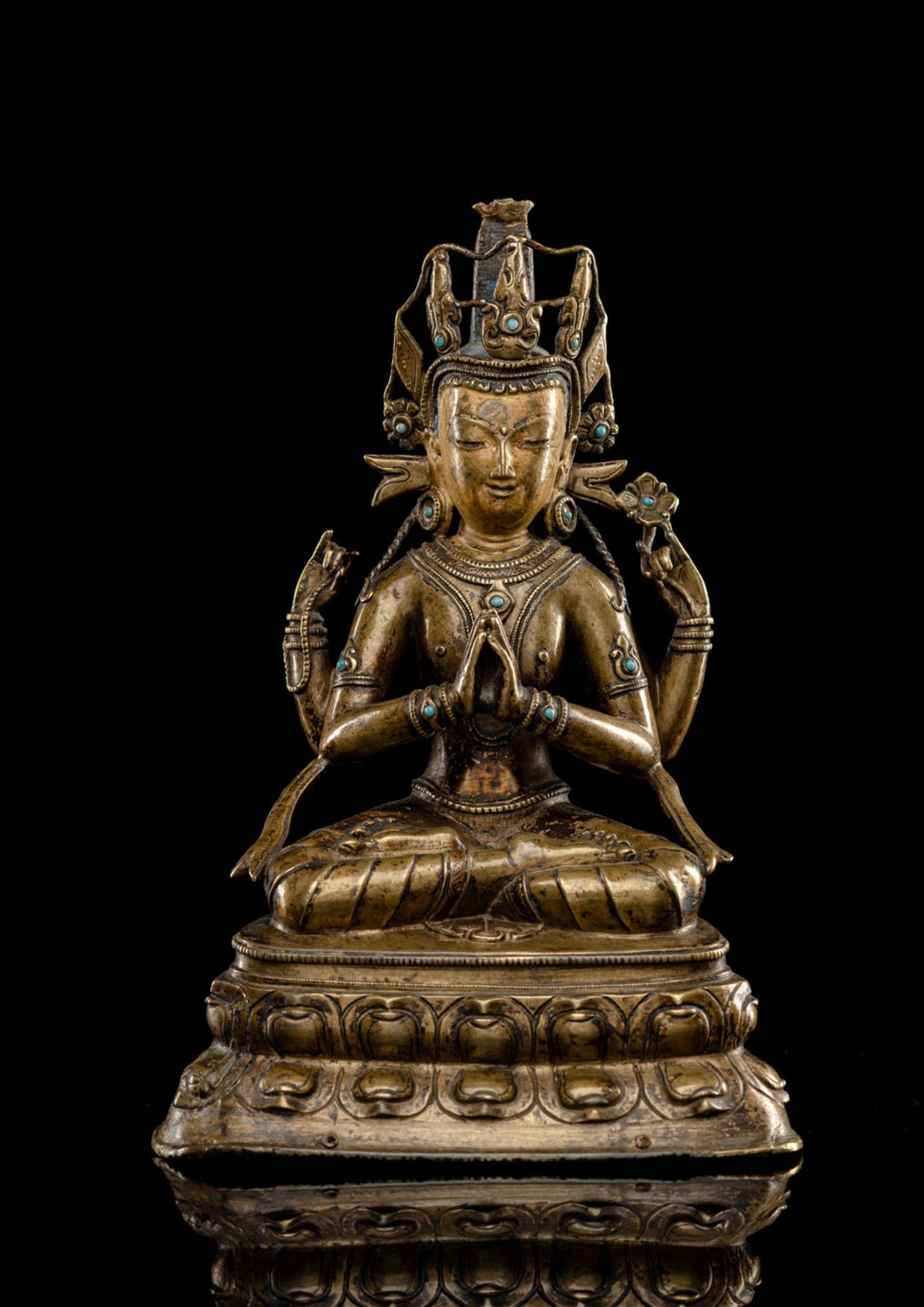 A BRONZE FIGURE OF SADAKSHARILOKESHVARA