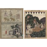 Zwei Malereien aus dem Leben des buddha (Jataka) bzw. aus einem buddhistischen Lehrbuch. Farben und