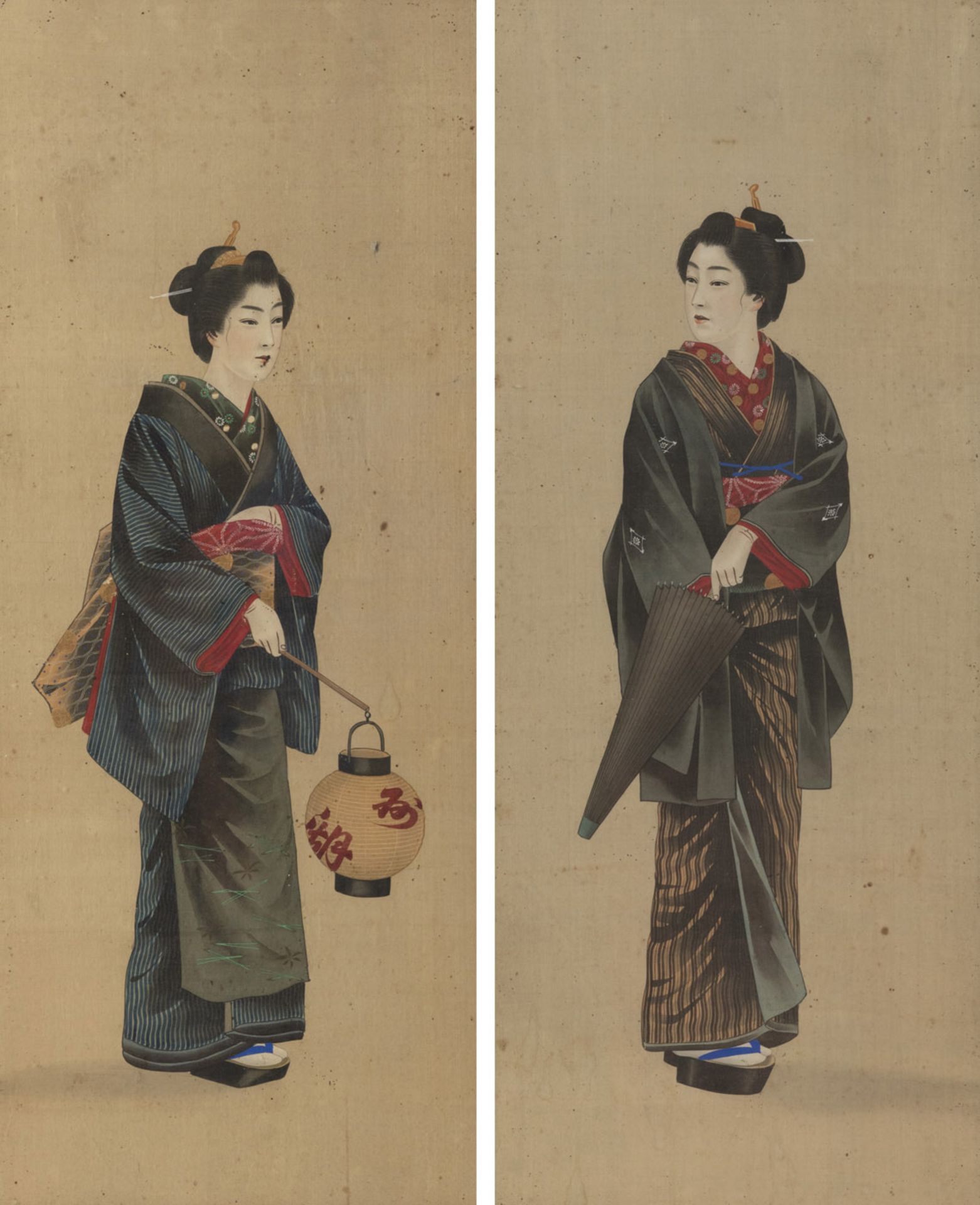 A PAIR OF ANONYMOUS BIJIN SILK PAINTINGS