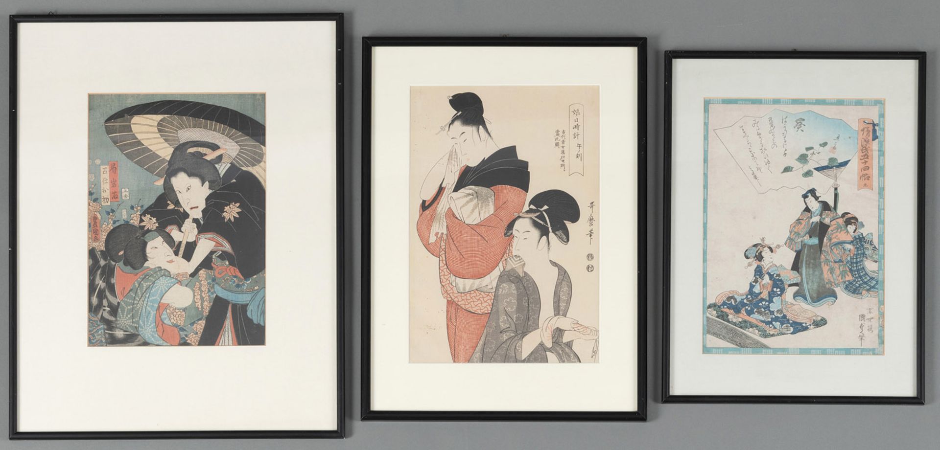 Two woodblock prints and a reprint with depictions of figures