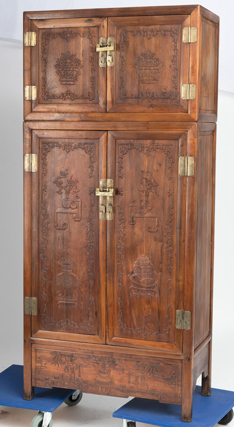 ERRATUM: A PAIR OF BROWN WOOD COMPOUND CABINETS WITH ANTIQUITIES IN LOW RELIEF - Image 2 of 15