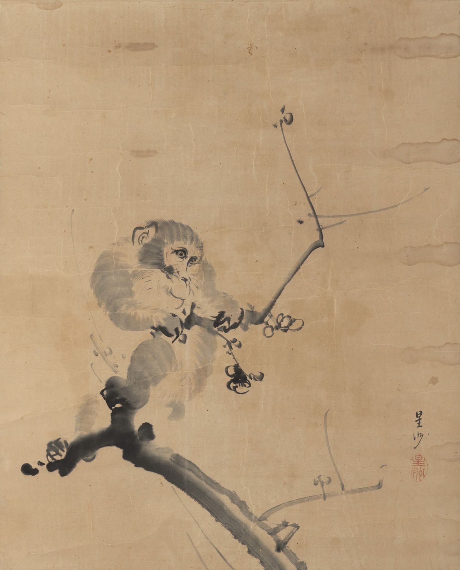 TWO PAINTINGS OF A MAN AND MONKEY AS HANGING SCROLLS